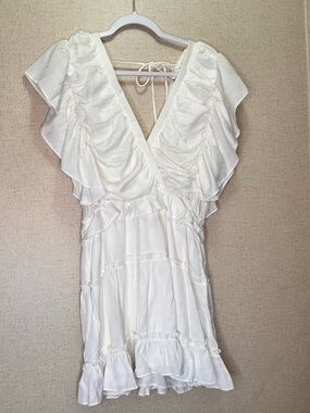 glam White Ruffled Mini Dress Sz M